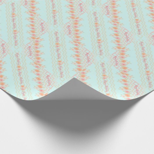 Blauwgroen roze en perzik cadeaupapier (Hoek)