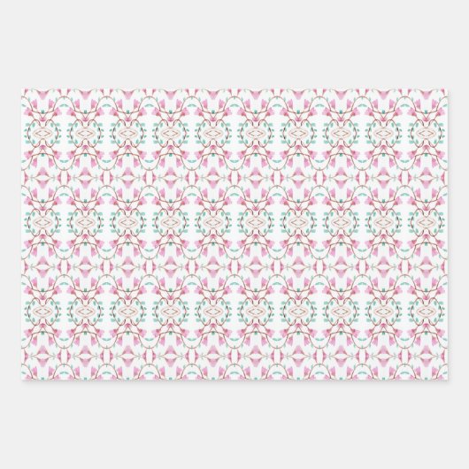  Blauwgroen Roze en Witte Bladdocument Geschenkoms Inpakpapier Vel (Voorkant)