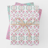  Blauwgroen Roze en Witte Bladdocument Geschenkoms Inpakpapier Vel (In situ)