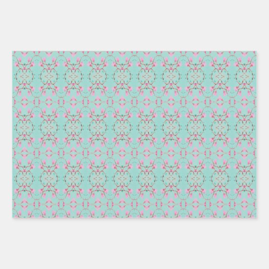  Blauwgroen Roze en Witte Bladdocument Geschenkoms Inpakpapier Vel (Voorkant 3)