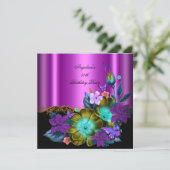 Blauwgroen roze Floral Black Gold Birthday Party Kaart (Staand voorkant)