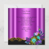 Blauwgroen roze Floral Black Gold Birthday Party Kaart (Achterkant)