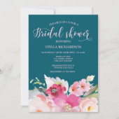 Blauwgroen Roze Floral Vrijgezellenfeest Kaart (Voorkant)