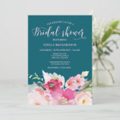 Blauwgroen Roze Floral Vrijgezellenfeest Kaart (Staand voorkant)