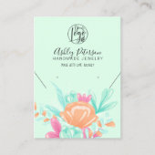 Blauwgroen roze florale logo sieraden oorbel ketti visitekaartje (Voorkant)