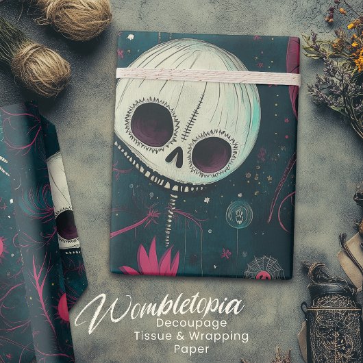 Blauwgroen & Roze Fun Spook Halloween Skulls & Flo Cadeaupapier