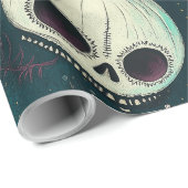 Blauwgroen & Roze Fun Spook Halloween Skulls & Flo Cadeaupapier (Rol Hoek)