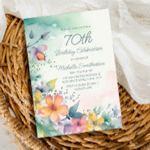Blauwgroen roze gele pastelbloemen 70e geboortedag