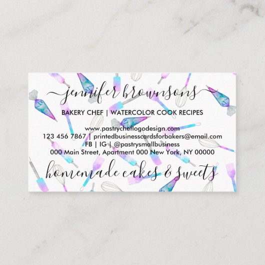 Blauwgroen roze glitz Bakery Chef Patisserie Visitekaartje (Achterkant)