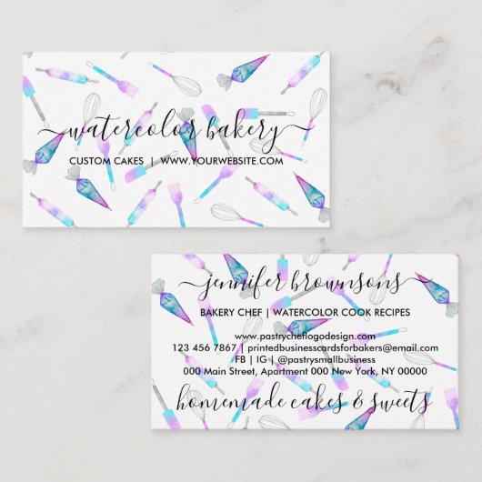 Blauwgroen roze glitz Bakery Chef Patisserie Visitekaartje (Voorkant / Achterkant)