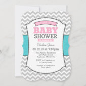 Blauwgroen Roze Gray Chevron Baby shower Uitnodigi Kaart (Voorkant)