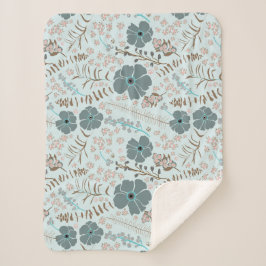 Blauwgroen roze grijze stromende bloemen afdrukken sherpa deken