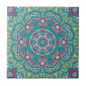 Blauwgroen, roze, groen & geel Boho Mandala decora Tegeltje (Voorkant)