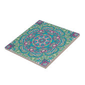 Blauwgroen, roze, groen & geel Boho Mandala decora Tegeltje (Zijkant)