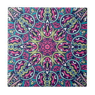 Blauwgroen, roze, groen & Navy Vibrant Boho Mandal Tegeltje
