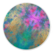 Blauwgroen roze groene kunstgroen gouden patroon keramische knop (Voorkant)