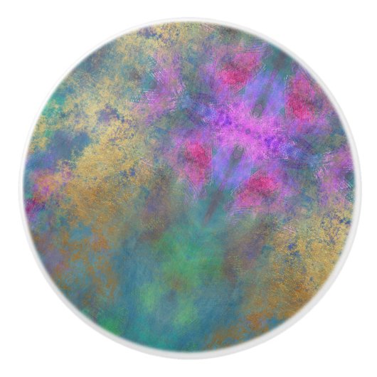 Blauwgroen roze groene kunstgroen gouden patroon keramische knop (Voorkant)