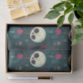 Blauwgroen & Roze Halloween Schedels & Bloemen Dec Tissuepapier (Geschenk)