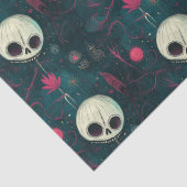 Blauwgroen & Roze Halloween Schedels & Bloemen Dec Tissuepapier (Detail)