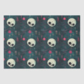 Blauwgroen & Roze Halloween Schedels & Bloemen Dec Tissuepapier (Voorkant)