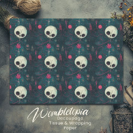 Blauwgroen & Roze Halloween Schedels & Bloemen Dec Tissuepapier