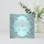 Blauwgroen Roze Hart Tiara Princess Baby shower Kaart (Staand voorkant)