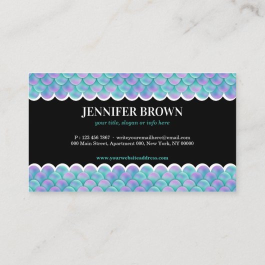 Blauwgroen roze holografische Zeemeermin Visitekaartje (Achterkant)