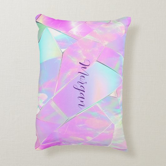 Blauwgroen & Roze iriserend ontwerp, scriptnaam Accent Kussen (Achterkant (Verticaal))