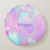 Blauwgroen & Roze iriserend ontwerp, scriptnaam Rond Kussen (Achterkant)