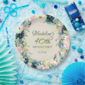 Blauwgroen roze kalkzandsteen 40ste verjaardag van papieren bordje (Feest)