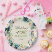 Blauwgroen roze kalkzandsteen 40ste verjaardag van papieren bordje (Feest)