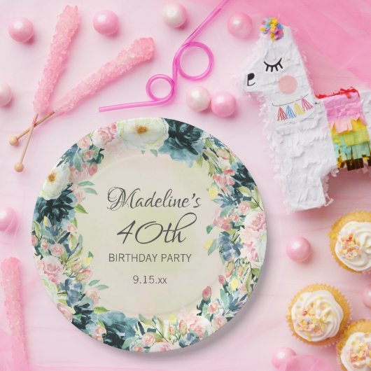 Blauwgroen roze kalkzandsteen 40ste verjaardag van papieren bordje (Feest)