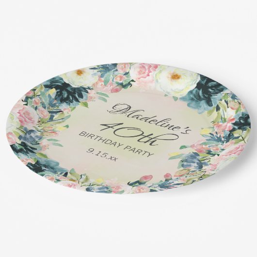 Blauwgroen roze kalkzandsteen 40ste verjaardag van papieren bordje (Gekanteld)