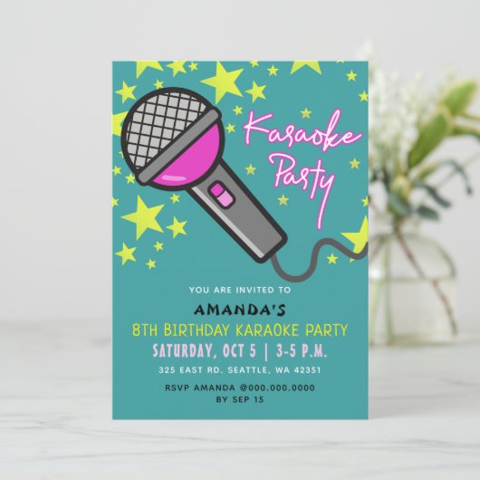 Blauwgroen roze kinderen van afgelopen dag Karaoke Kaart (Staand voorkant)