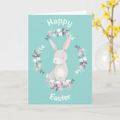 Blauwgroen roze konijnenkrans Pasen Kaart (Gele Bloem)