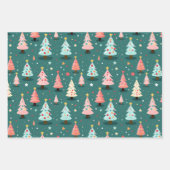 Blauwgroen roze leuke kerstbomen inpakpapier vel (Voorkant 3)