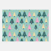 Blauwgroen roze leuke kerstbomen inpakpapier vel (Voorkant)
