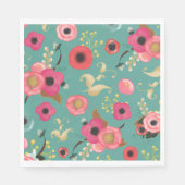 Blauwgroen Roze Modern Floral Pattern Party Servet (Voorkant)