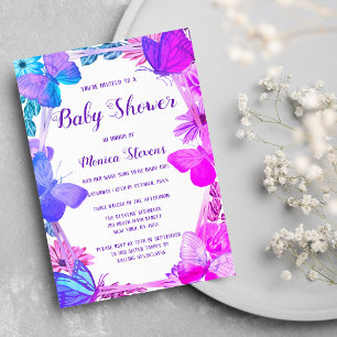 Blauwgroen Roze Paars Floral Butterfly Baby shower Kaart