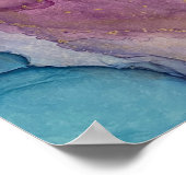 Blauwgroen, roze, Paarse en goudAbstracte Alcohol  Poster (Hoek)