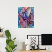 Blauwgroen, roze, Paarse en goudAbstracte Alcohol  Poster (Thuiskantoor)