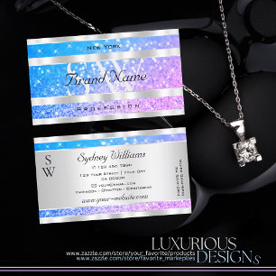 Blauwgroen Roze Paarse Glitter Stars Initialen Zil Visitekaartje