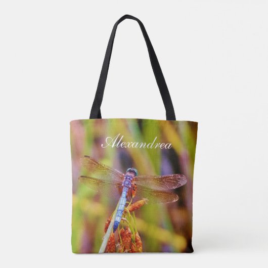 Blauwgroen roze Paarse libellen met naam Tote Bag (Achterkant)