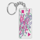 Blauwgroen roze Paarse Stippen driehoekslijnen Sleutelhanger (Voorkant Links)