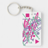 Blauwgroen roze Paarse Stippen driehoekslijnen Sleutelhanger (Voorkant)