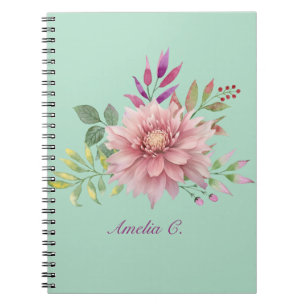  Blauwgroen & Roze Pastel Waterverf Bloemen Notitieboek