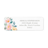 Blauwgroen Roze Pastel Waterverf Bloemen Retouradr Etiket (Voorkant)
