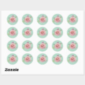  Blauwgroen & Roze Pastel Waterverf Bloemen Ronde Sticker (Vel)
