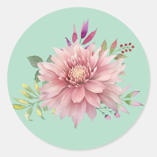  Blauwgroen & Roze Pastel Waterverf Bloemen Ronde Sticker (Voorkant)