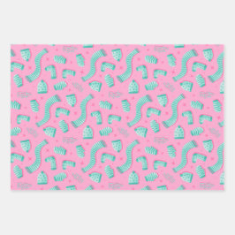 Blauwgroen Roze Patroon Kerstvakantie Inpakpapier Vel